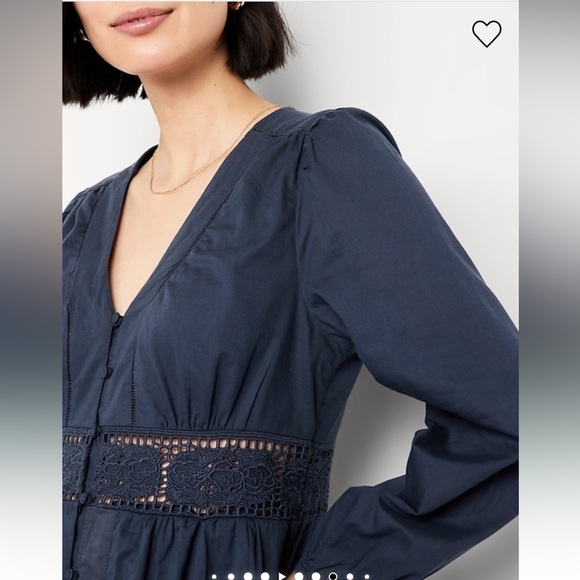 NWT Old Navy Waist-Defined Cutwork Mini Dress in Dusk Navy Blue Size Large - Picture 3 of 15